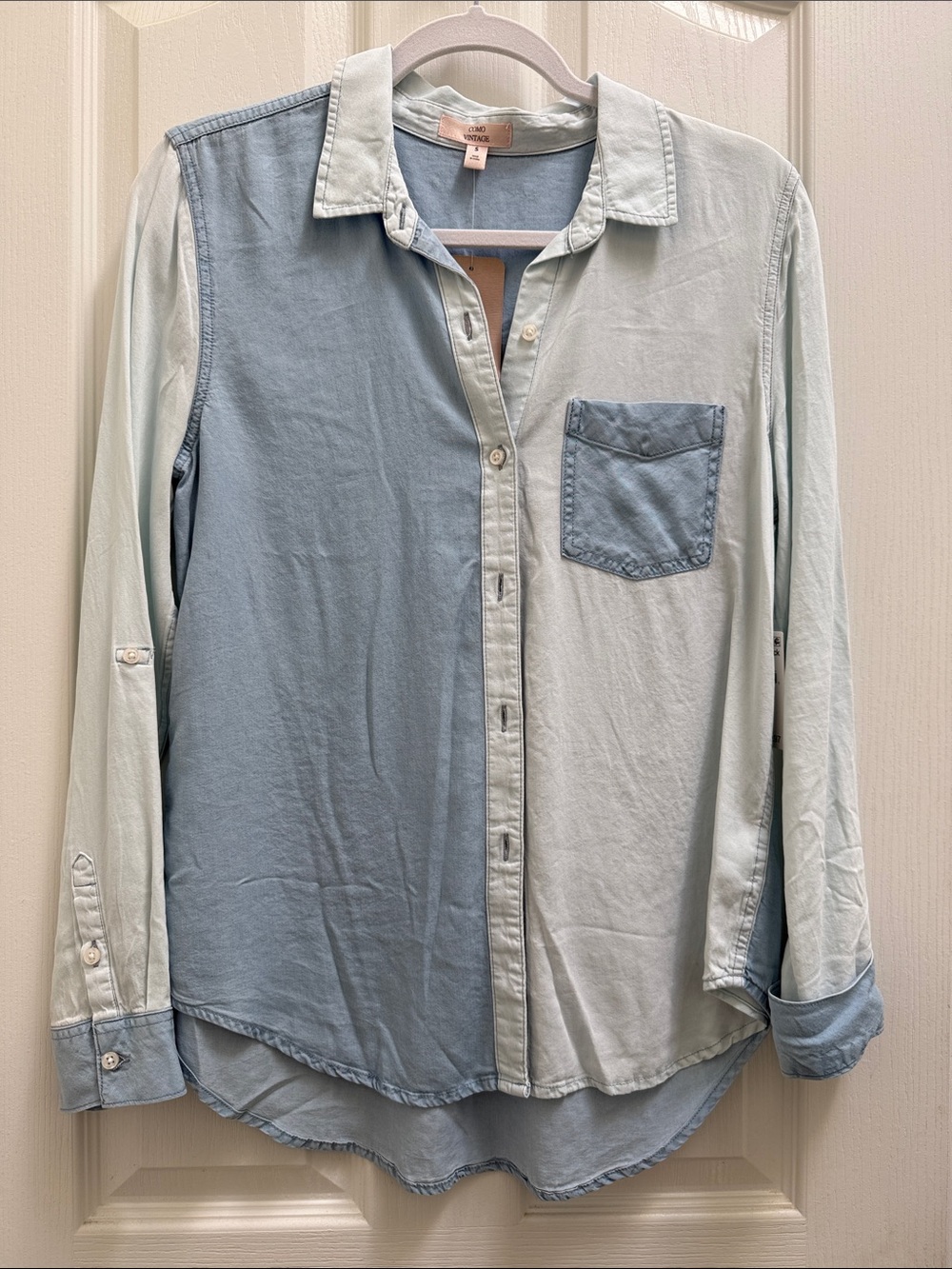NWT Como Vintage color block button down chambray top
